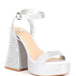 Silver Rhinestone Embellishements Buckle Closure Platform Dress Sandals